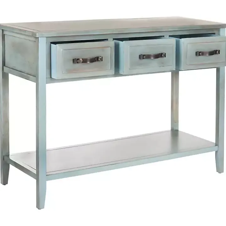 Distressed Light Blue 3-Drawer Console Table