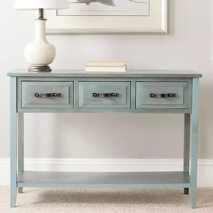 Distressed Light Blue 3-Drawer Console Table