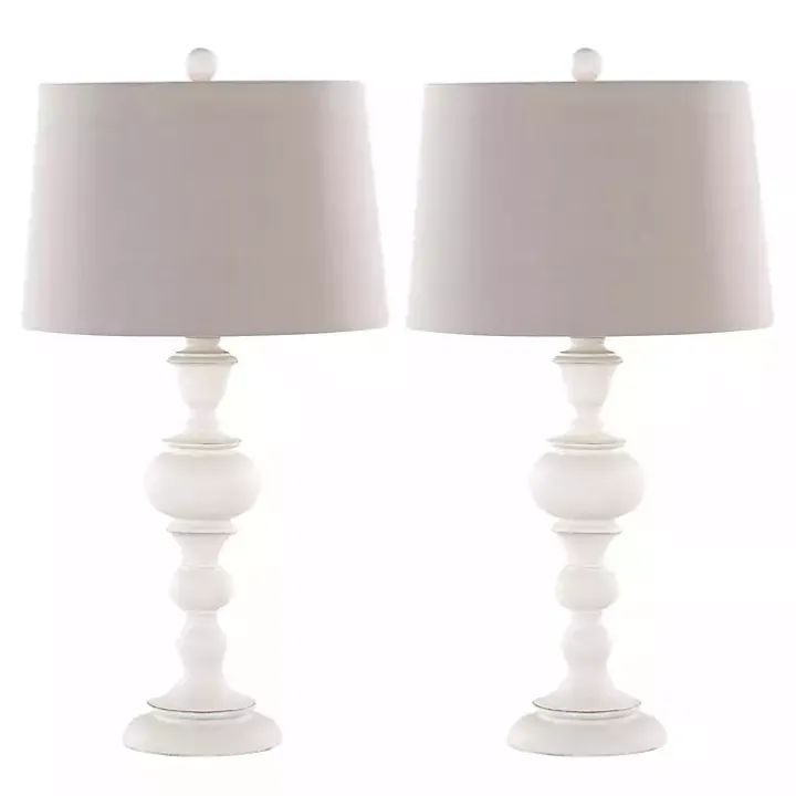 Distressed Off-White Morocco Table Lamps, Set of 2
