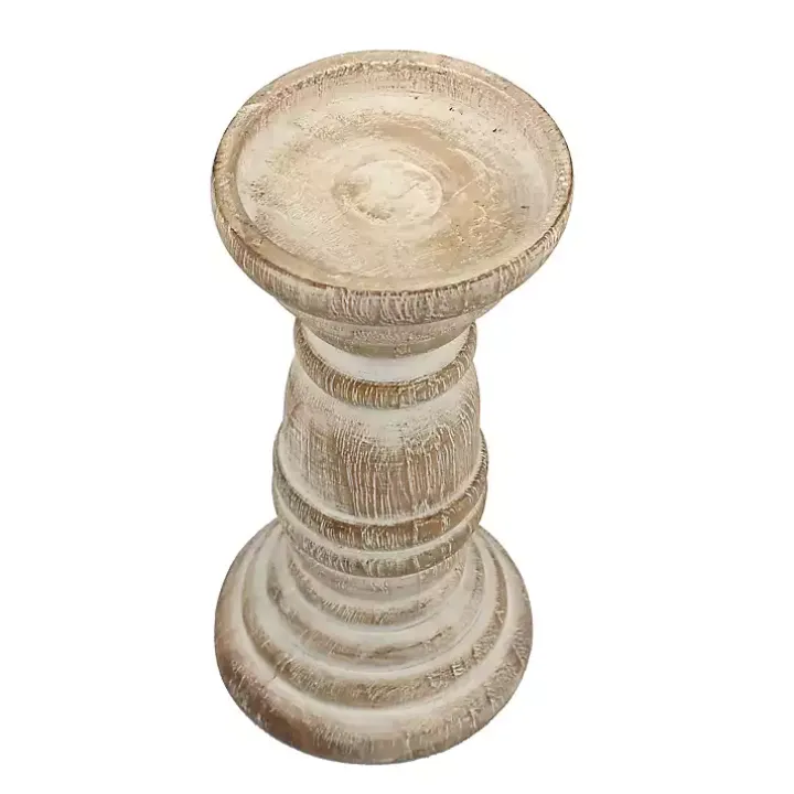 Distressed Turned Wood Candle Holder, 8 in.
