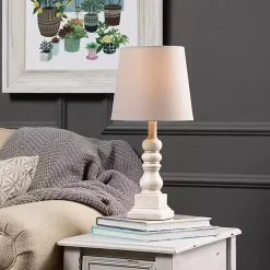 Distressed White Candlestick Table Lamp