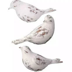 Distressed White Carved Bird Statues, Set of 3