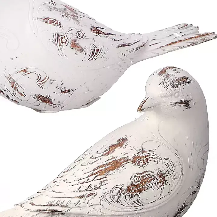 Distressed White Carved Bird Statues, Set of 3
