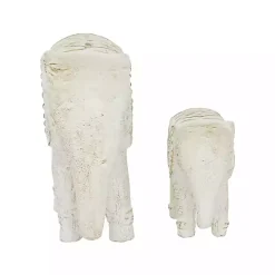 Distressed White Carved Elephant Statues, Set of 2