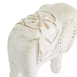 Distressed White Carved Elephant Statues, Set of 2