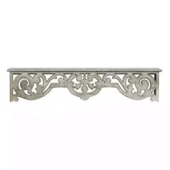 Distressed White Carved Wood Wall Shelf