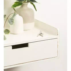 Distressed White Drawer Kitt Floating Side Table