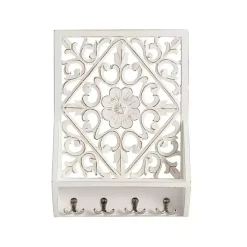 Distressed White Floral Carved Wall Shelf