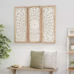 Distressed White Floral Wall Plaques, Set of 3