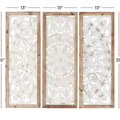 Distressed White Floral Wall Plaques, Set of 3
