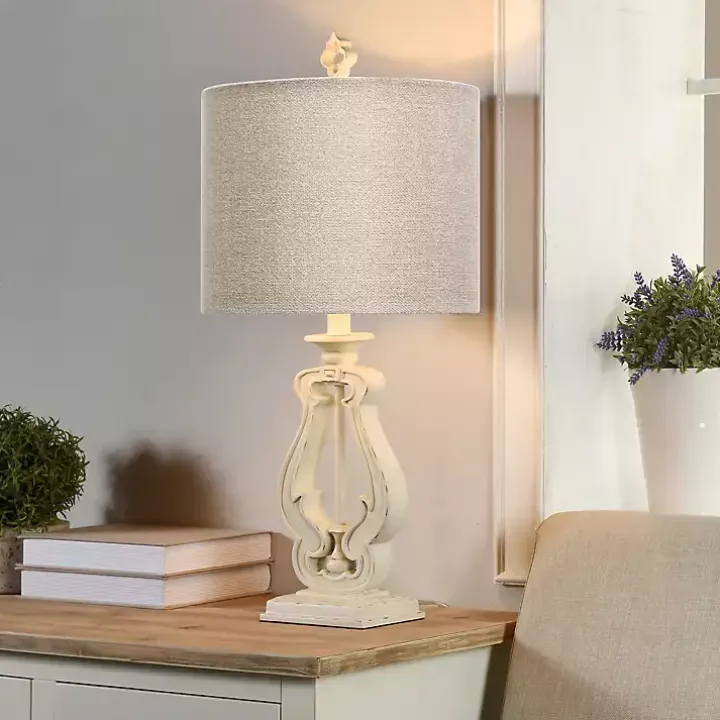 Distressed White French Farmhouse Table Lamp