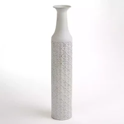 Distressed White Metal Textured Floor Vase