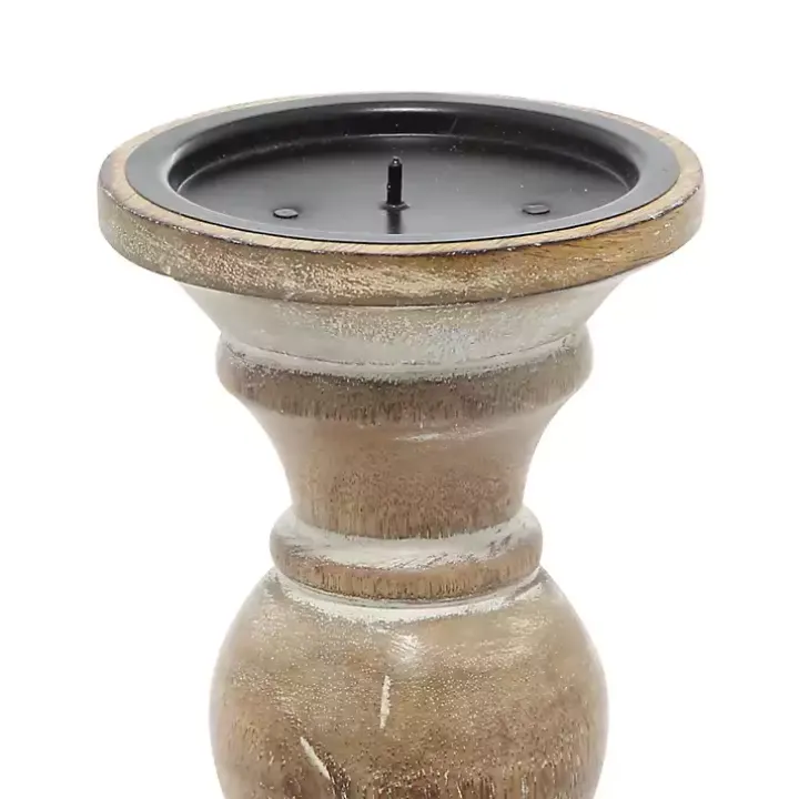 Distressed Wood Pillar Candle Holders, Set of 3
