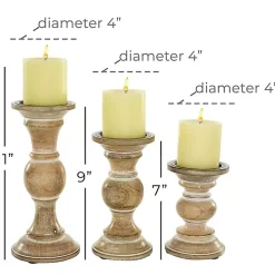Distressed Wood Pillar Candle Holders, Set of 3