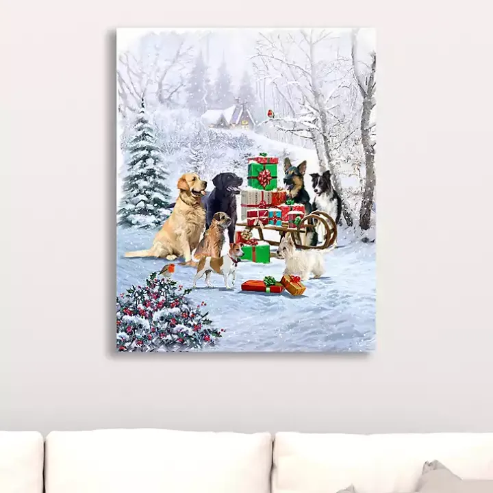Dog and Presents Canvas Art Print