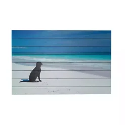 Dog on Beach Slatted Wood Art Print