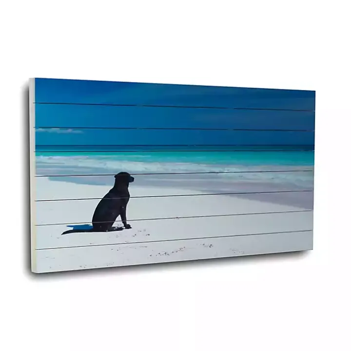 Dog on Beach Slatted Wood Art Print