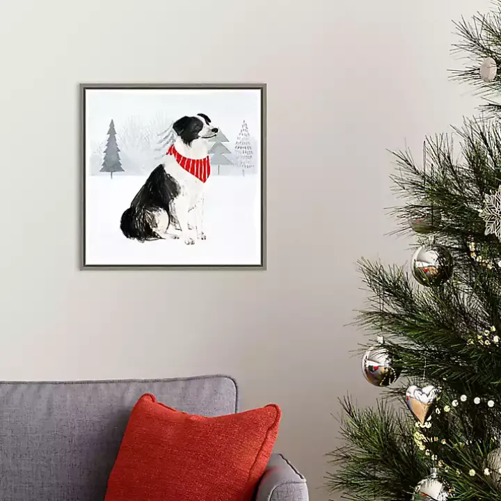 Dog with Red Bandana Christmas Canvas Wall Plaque