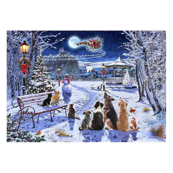 Dogs and Cats In Christmas Park Canvas Art Print
