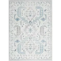 Dove Gray Ornate Bordered Area Rug, 5x7