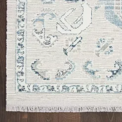 Dove Gray Ornate Bordered Area Rug, 5x7