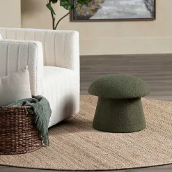 Drak Green Boucle Mushroom Storage Ottoman