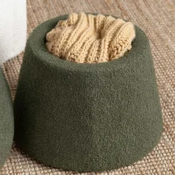 Drak Green Boucle Mushroom Storage Ottoman