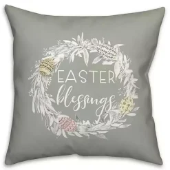 Easter Blessings Wreath Outdoor Throw Pillow