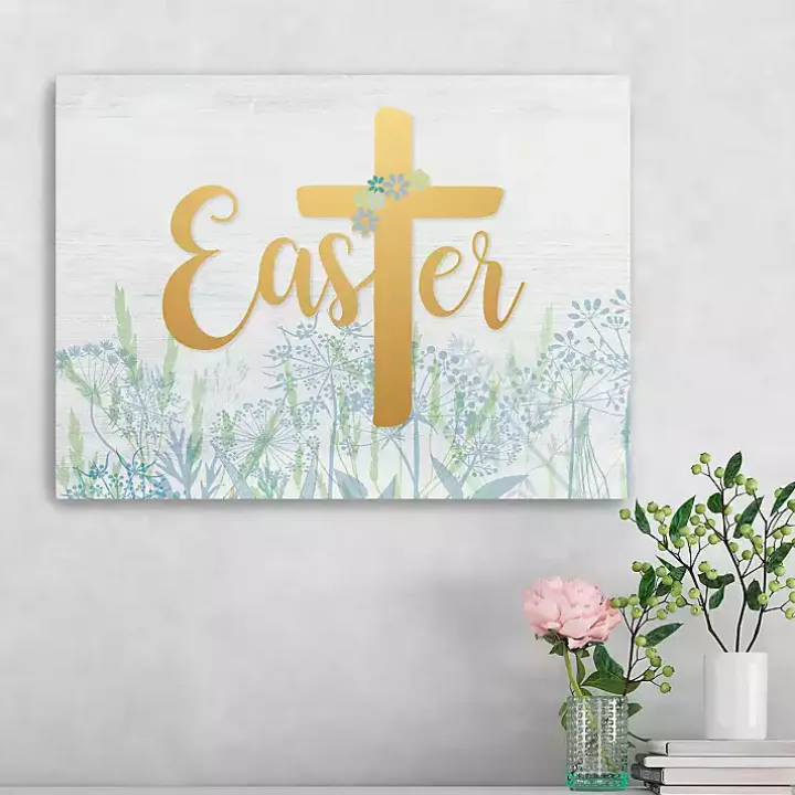Easter Cross Wildflower Canvas Art Print, 18x24