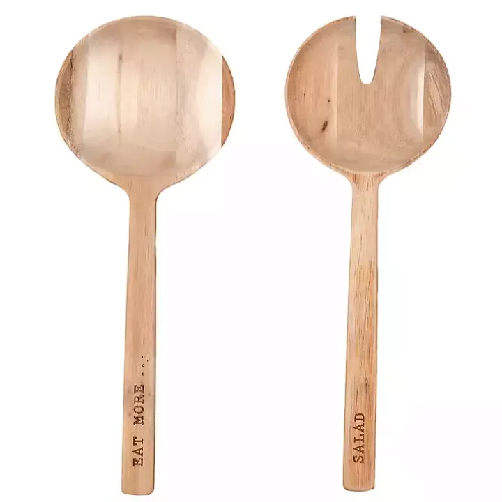Eat More Salad Acacia Wood Salad Servers, Set of 2
