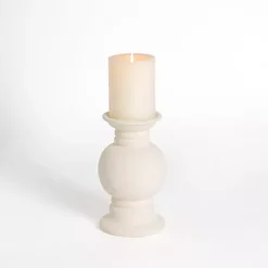 Eggshell Ceramic Pillar Candle Holder, 10 in.