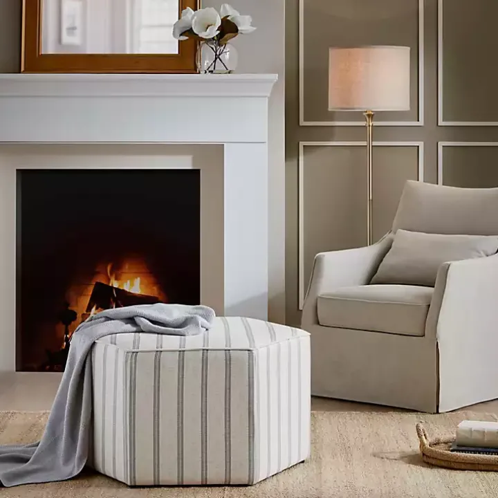 Ellen Navy Stripe Martha Stewart Cocktail Ottoman