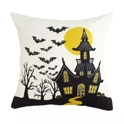 Embroidered Haunted House Pillow
