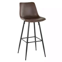 Espresso Faux Leather Metal Bar Stools, Set of 2