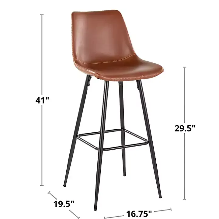 Espresso Faux Leather Metal Bar Stools, Set of 2