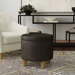 Espresso Faux Leather Tufted Storage Ottoman