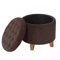 Espresso Velvet Tufted Storage Ottoman