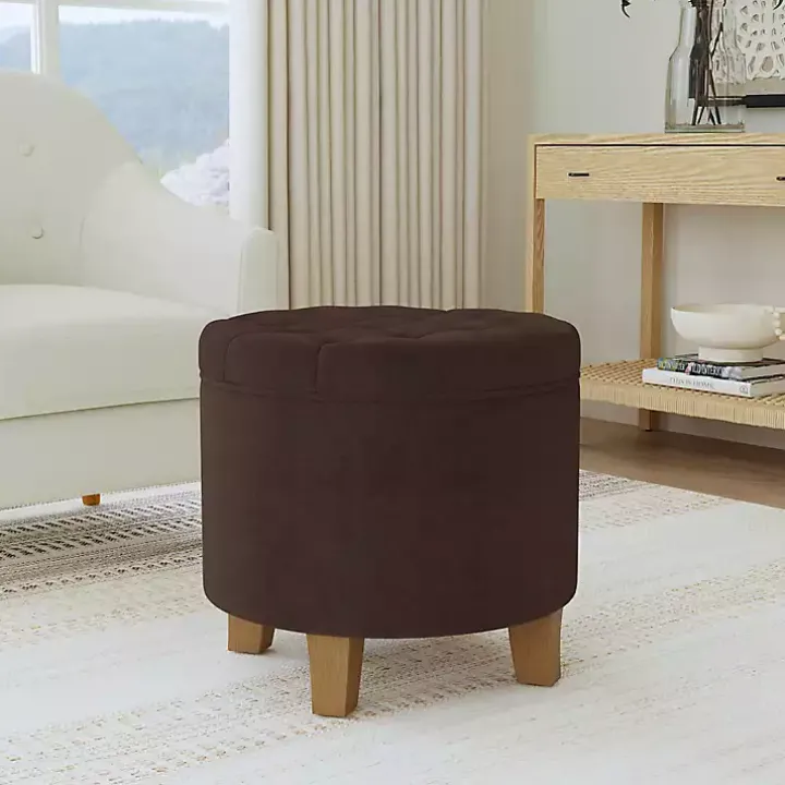 Espresso Velvet Tufted Storage Ottoman