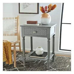 Evelina Gray Textured Single Drawer Accent Table