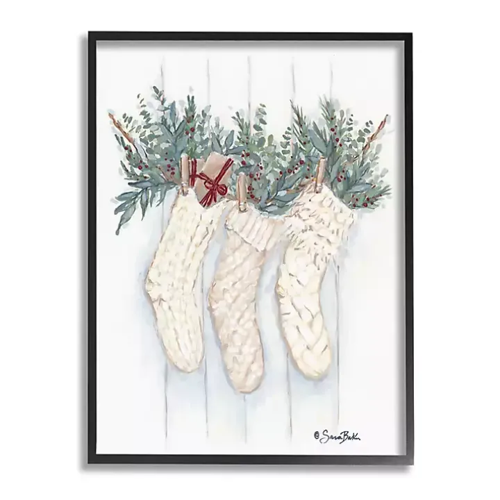 Evergreen Knit Stockings Framed Art Print