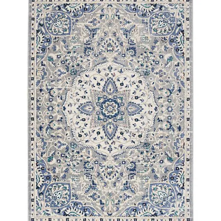 Faded Gray & Blue Floral Medallion Area Rug, 5x7