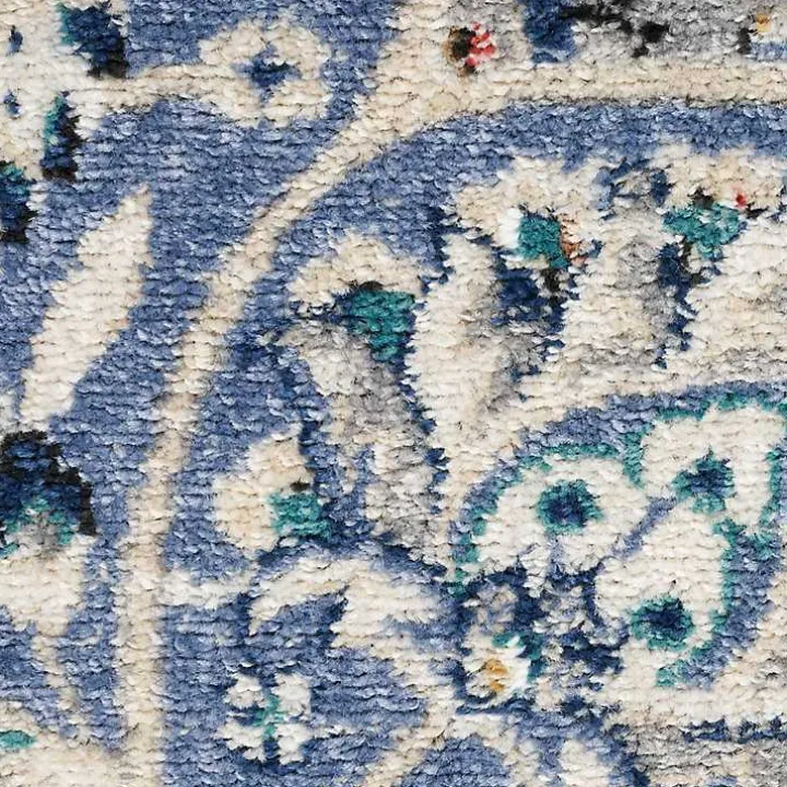 Faded Gray & Blue Floral Medallion Area Rug, 5x7