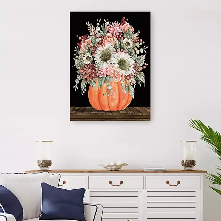 Fall Bouquet & Pumpkin Canvas Art Print, 24x32 in.