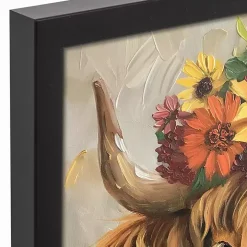 Fall Floral Highland Cow Framed Canvas Art Print