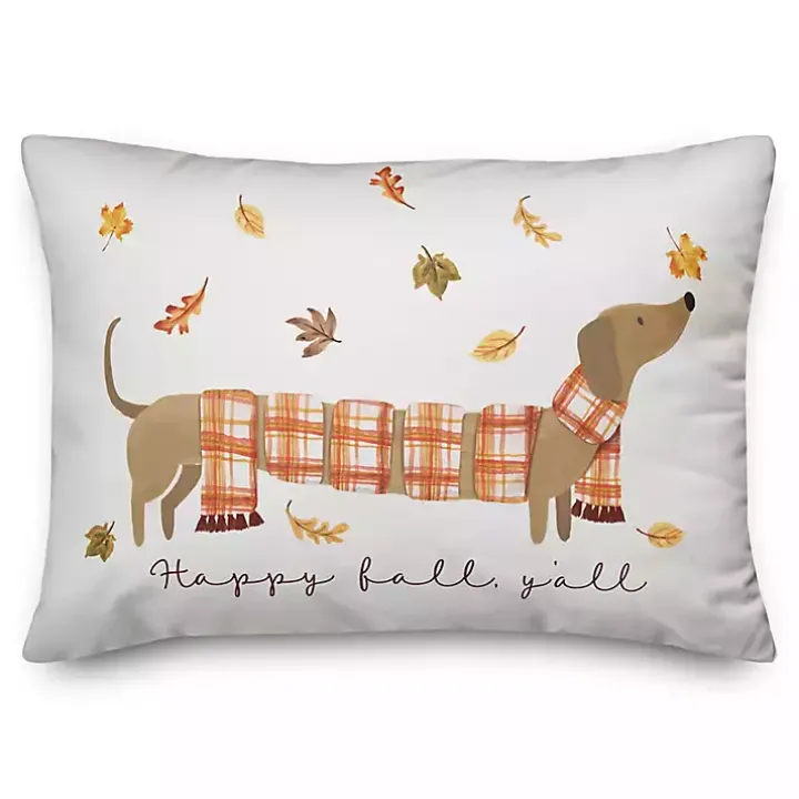 Fall Plaid Scarf Dachshund Indoor/Outdoor Pillow