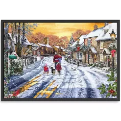 Family Walking in the Snow Framed Canvas Art Print