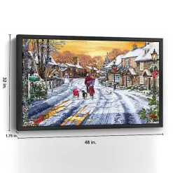 Family Walking in the Snow Framed Canvas Art Print