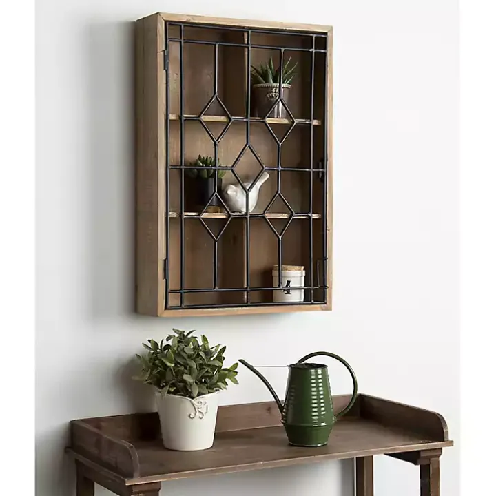Farmhouse Chic Rustic Wood & Iron Wall Cabinet