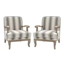 Farmhouse Gray & Brown Striped Armchairs, Set of 2