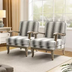 Farmhouse Gray & Brown Striped Armchairs, Set of 2